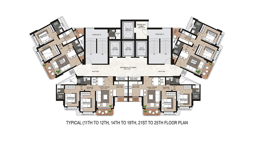 Typical Floor Plans (11th to 12th, 14th to 19th, 21st to 25th)