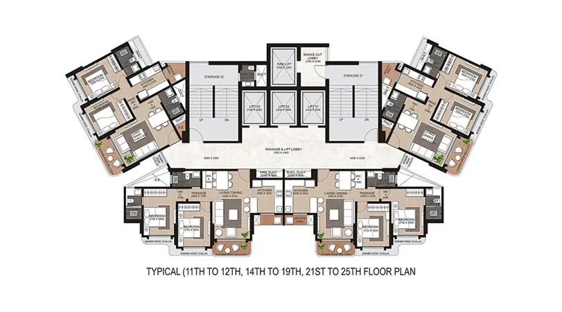 Typical Floor Plans (11th to 12th, 14th to 19th, 21st to 25th)